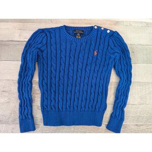 Polo Ralph Lauren Girls Blue Cable Knit Sweater 6X With Button Detail